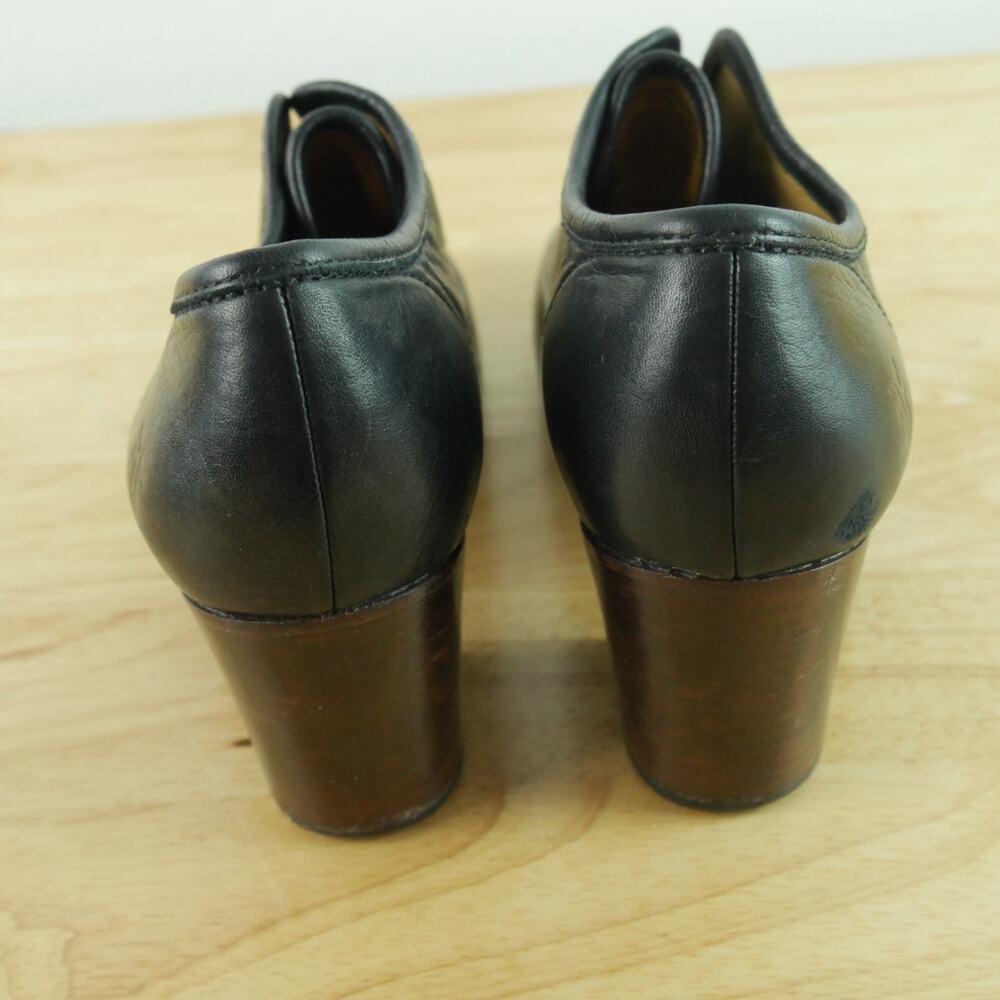Frye Stella Slip On Bootie Size 7.5 Black Leather Chunky Heel Academia Round Toe - Picture 10 of 15
